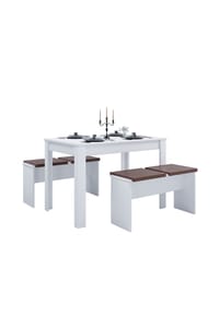 VCM. - Essgruppe | Küchentisch Set |Tischgruppe | Maße Tisch ca. H. 75 x B. 110 x T. 70 cm | Mit zwei Sitzbänke | Esstisch Set - Esal XL - Weiß