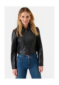RICANO - cropped Damen Lederjacke Mia mit Hemdkragen - Schwarz