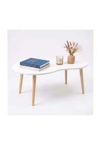 VCM. - Couchtisch, Beistelltisch im Retro-Design, 90 x 50 cm, Wohnzimmertisch mit organischer Tischplatte - Barila - Weiß
