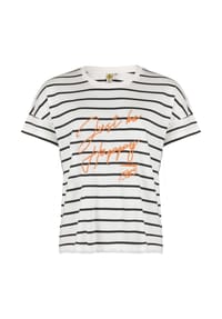 ROADSIGN® australia - Damen T-Shirt Happy Stripe gestreiftes Shirt aus Baumwolle , locker geschnitten perfekt für den Sommer und entspannte Outfits - anthrazit/weiss