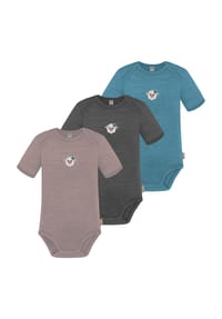 normani® - 3er Set Baby Merino Body Kurzarm Tauranga - Anthrazit/Grau/Grün