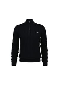 GANT - Herren Strickpullover - COTTON CABLE HALF ZIP, Zopfstrick, Troyer, Baumwolle - Schwarz