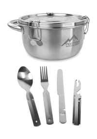normani® - Camping Geschirrset Foodcontainer und Essbesteck - Silber