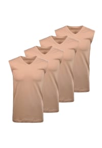 RAGMAN - Herren Unterhemden, 4er Pack - Shirt, Baumwolle, V-Ausschnitt, einfarbig - Beige