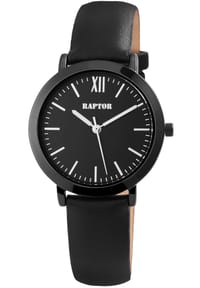 RAPTOR Raptor - Damen Quarz Armbanduhr Gesina mit Lederarmband - 3 ATM - Mineralglas - schwarz