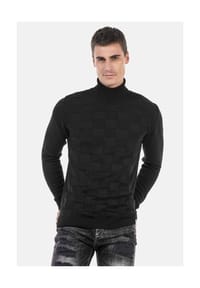 CIPO & BAXX® - Pullover mit kariertem Strickmuster, CP241 - BLACK