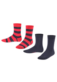 FALKE - Kinder Socken, 2er Pack - Happy Stripe, Kurzsocken, gestreift - 3000 NAVY/BLAU