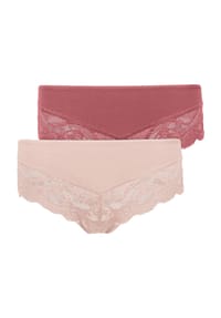 SNOCKS - Hipster, 2er-Pack, Spitzen-Details, für Damen - 245 APRICOT/MAUVE