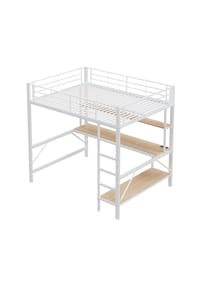 KOMHTOM - Hochbett 140x200cm mit weißem Schreibtisch in Metall - Weiß