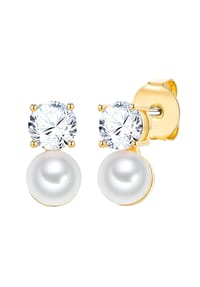 Luluandjane - Ohrstecker gelbgold Zirkonia weiß Perle (synth.) weiß - weiß