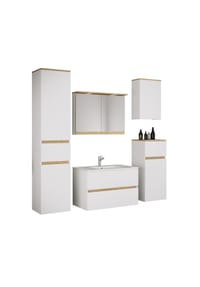 VCM. - 6-tlg. Waschtisch Set mit Keramikbecken, Badschrank mit 2 Softclose-Schubladen, Hochschrank, Midischrank, Hängeschrank, Spiegelschrank mit Beleuchtung und Steckdose, Maße Unterschrank H. 51 x B. 81 x T. 47 cm, Cosila-I - Anthrazit
