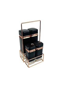 Cheffinger - 4-tlg. Gewürzständer-Set mit Streufunktion – Praktische Aufbewahrung - Schwarz 22,5 x 11 cm