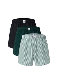 LACOSTE - Herren Web-Boxershorts, 3er Pack - Striped Cotton Woven Label Boxers, Baumwolle - Blau