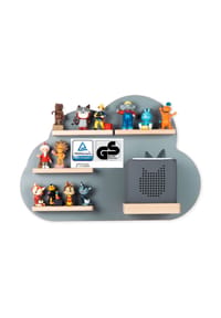 VCM. - My Home - Kinderregal Wolke | hängend für Toniebox und Tonie Figuren | platzsparendes Regal | H. 34 x B. 48 x T. 19 | Wandregal Musikbox Figuren Aufbewahrung mit Magneteinsätzen | Aufbewahrungsregal Holz Wolken - Grau