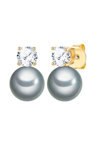 Luluandjane - Ohrstecker gelbgold Zirkonia weiß Glasperle grau - grau
