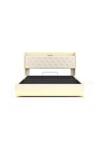 KOMHTOM - Polsterbett 160x200cm, mit USB-Ladeanschluss, Leinen, Beige - Beige