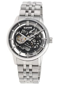ONE ELEMENT Raptor - Herren Automatik Skelettuhr Armbanduhr mit Edelstahlgliederarmband - 5 ATM - Mineralglas - blau-silber