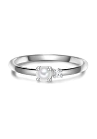 GLANZSTÜCKE MÜNCHEN - Damen Ring aus 925/- Sterling Silber in Silber mit Zirkonia und Süßwasser-Zuchtperle - silber