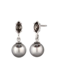 elli. - Ohrringe Ohrstecker Kristall Schwarz Synthetische Perle Grau 925 Sterling Silber - Gold