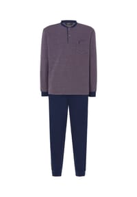 El Búho NOCTURNO® - Premium-Schlafanzug, Lang, Interlock-Strick, Baumwolle, Rauten-Muster - rot/blau