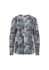 GOLDNER - Kurzgröße:  Elegantes Blusenshirt mit V-Ausschnitt - beere / gemustert