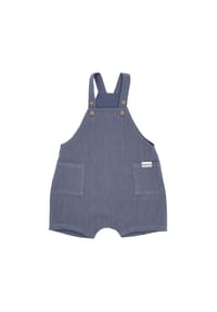 maximo® - GOTS BABY-Latzshorts, Taschen Musselinstoff, Futter, Windelöffnung - altindigo-weiß-streifen