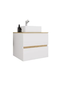 VCM. - 2-tlg. Waschtisch mit Aufsatz Keramikbecken, Badschrank mit 2 Softclose-Schubladen, Maße Waschplatz Set: H. 51 x B. 60 x T. 47 cm, Cosila-A - Anthrazit / Honig-Eiche