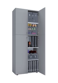 VCM. - Holz-Schuhschrank | Maße: B. 70 x H. 184 x T. 40 cm | Allzweckschrank | 5 Fächer | 4 Drehtüren - Lona - Anthrazit / Honig-Eiche