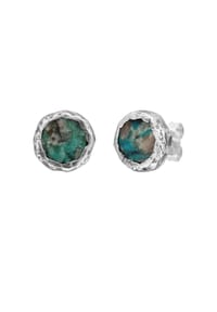 HAZE & GLORY - Ohrringe Ohrstecker Disk Chrysocolla Blaugrün 925 Sterling Silver - Silber