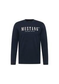 MUSTANG® - Herren Langarmshirt - Asheville, Rundhals, Regular Fit, Logo, Baumwolle - Dunkelblau