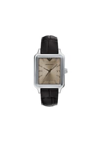 EMPORIO ARMANI - Emporio Armani Herrenuhr mit 3-Zeiger-Werk, Datumsanzeige und braunem Lederband, AR11756 - Silber
