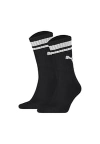 PUMA® - Unisex Sport-Socken, 2er Pack - Crew Heritage, Tennis, Frottee-Sohle, Streifen - Schwarz