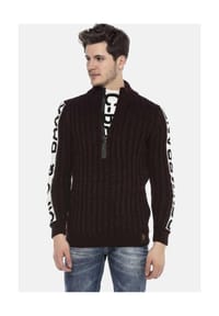 CIPO & BAXX® - Pullover mit Marken Schriftzug, CP216 - BURGUNDY-ECRU