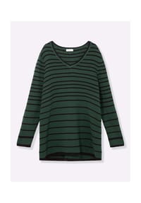 sheego - Streifenpullover - moos-schwarz-geringelt