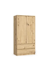 Akord - Kleiderschrank S90 mit 2 Türen, 2 Schubladen und 4 Einlegeböden - artisan-eiche