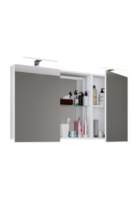 VCM. - Badschrank zeitlos | Maße ca. H. 59 x B. 112 cm T. 12 cm | Zwei Drehtüren mit Ablagefächer | Spiegelschrank - Budasi - Honig-Eiche