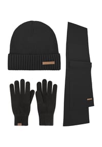 normani® - Winterset aus Merinowolle Mütze, Schal und Handschuhe glatt Yuma - Anthrazit
