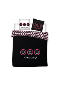 COFI - Squid Game Doppelbettwäsche Set – 1x Deckenbezug 200x200 cm & - Schwarz 200X200+2X65X65CM
