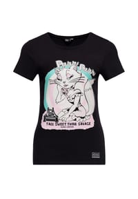 QUEEN KEROSIN - Print-Shirt Mehrfarbiger Cartoon-Print mit Katze am Wählscheibentelefon Talk Sweet - hellblau