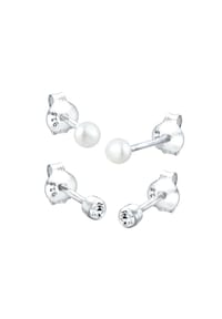 elli. - Ohrringe Set Basic Perle Kristalle 925 Silber - Weiß