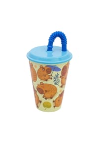 COFI - Capibara Trinkbecher 430 ml mit Deckel und Strohhalm - Mehrfarbig 16,5x9x9 cm