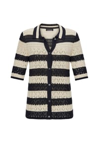 GOLDNER - Kurzgröße:  Ajourjacke in maritimen Look - stein / schwarz / gemustert