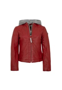 Mauritius LEATHERWEAR - Damen Lederjacke Lammnappa Kapuze rot - rot