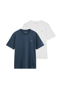 Marc O'Polo - Herren T-Shirt, 2er Pack - Small-Logo, Regular Fit, Baumwolle, uni - Blau/Weiß
