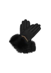 kazar - Lederhandschuhe mit Fell und Kette - Schwarz