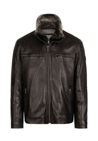 bugatti - Lederjacke BUGERERO mit weichem Stehkragen - Schwarz