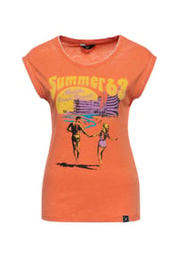 QUEEN KEROSIN - T-Shirt mit Retro-Artwork Summer 63 - orange