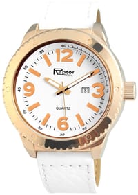 RAPTOR Raptor - Herren Quarz Armbanduhr Lurge mit Lederarmband - 3 ATM - Mineralglas - gold-weiß
