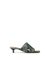 Kazar - Flip-Flops aus Leder mit Schlangenmotiv-Prägung und Kitten-Heels - Grün