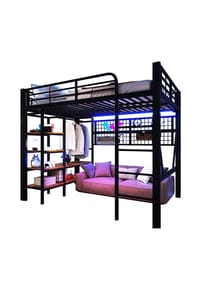KOMHTOM - Hochbett 140x200 cm mit LED-Lichtleiste, Schwarz - Schwarz
